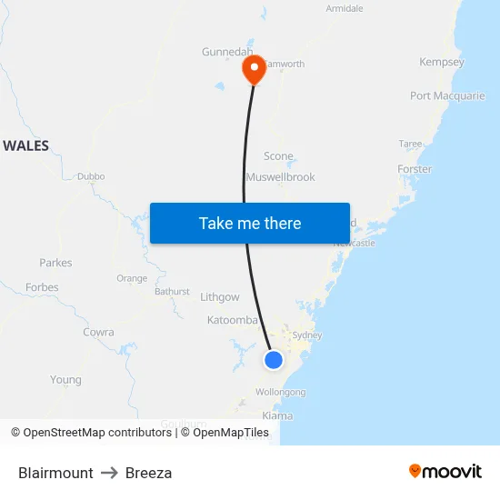 Blairmount to Breeza map