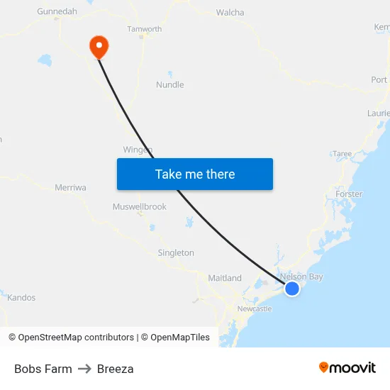 Bobs Farm to Breeza map