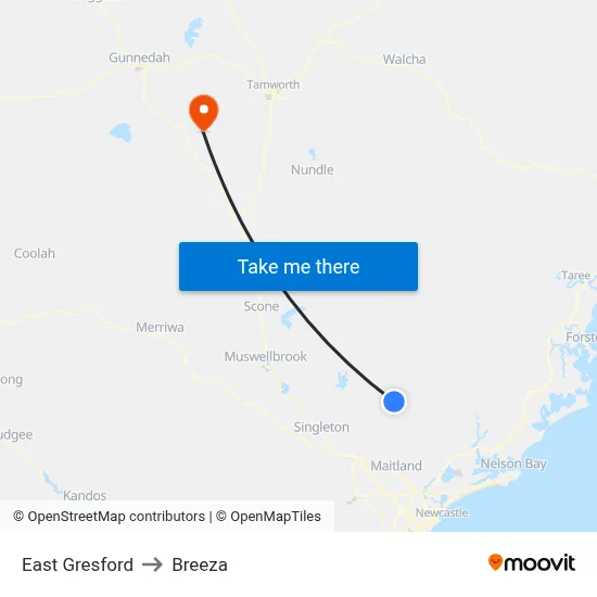 East Gresford to Breeza map