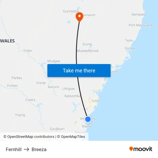 Fernhill to Breeza map