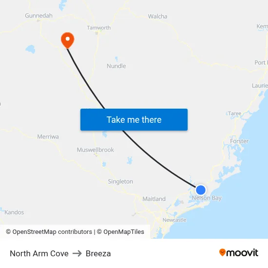 North Arm Cove to Breeza map