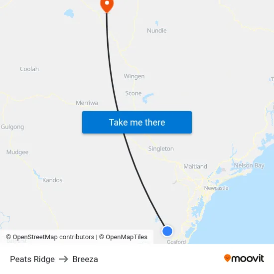 Peats Ridge to Breeza map