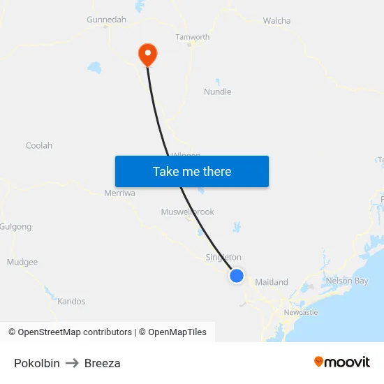 Pokolbin to Breeza map