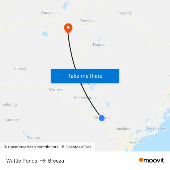 Wattle Ponds to Breeza map