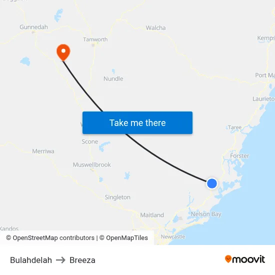 Bulahdelah to Breeza map