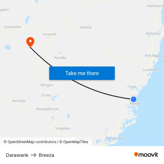 Darawank to Breeza map