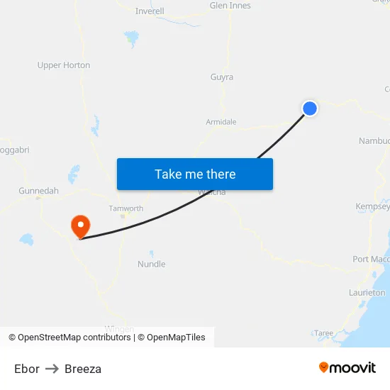 Ebor to Breeza map