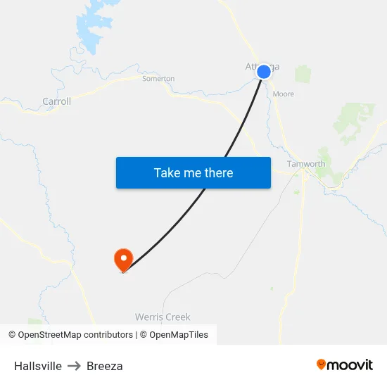 Hallsville to Breeza map
