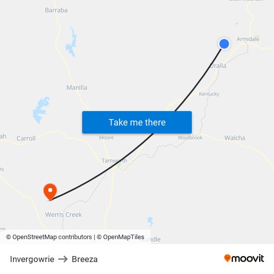 Invergowrie to Breeza map