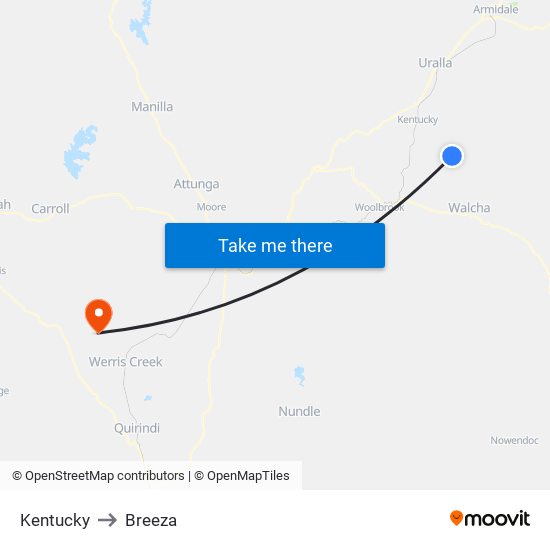 Kentucky to Breeza map