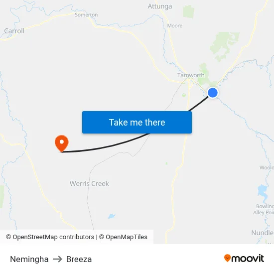 Nemingha to Breeza map