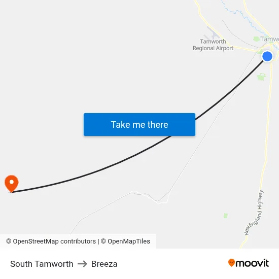 South Tamworth to Breeza map