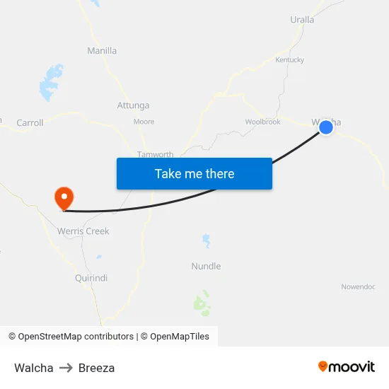 Walcha to Breeza map