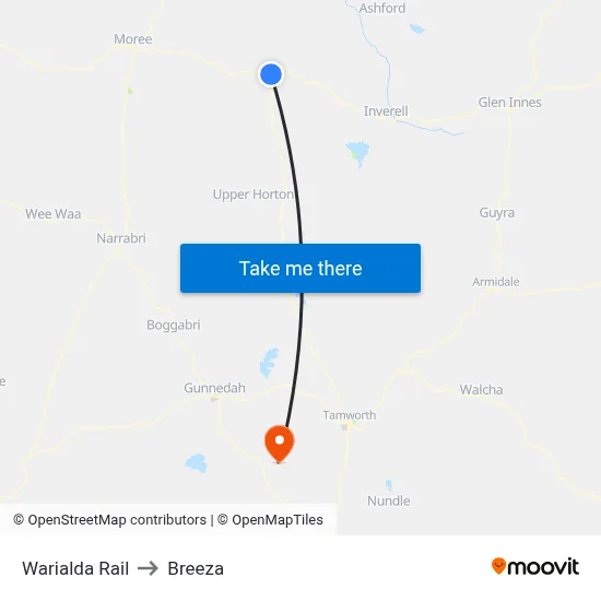 Warialda Rail to Breeza map