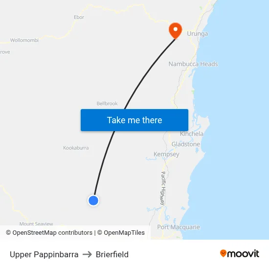Upper Pappinbarra to Brierfield map