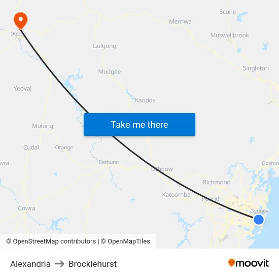 Alexandria to Brocklehurst map