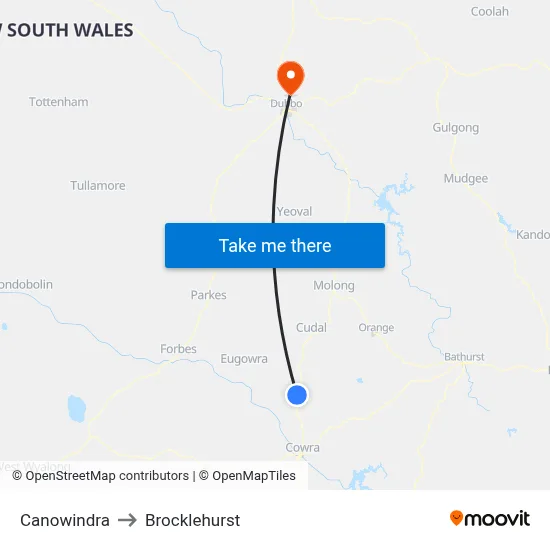 Canowindra to Brocklehurst map