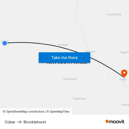 Cobar to Brocklehurst map