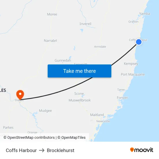 Coffs Harbour to Brocklehurst map
