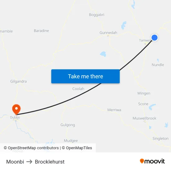 Moonbi to Brocklehurst map