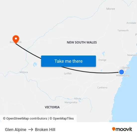 Glen Alpine to Broken Hill map