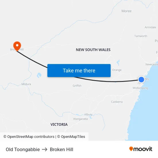 Old Toongabbie to Broken Hill map