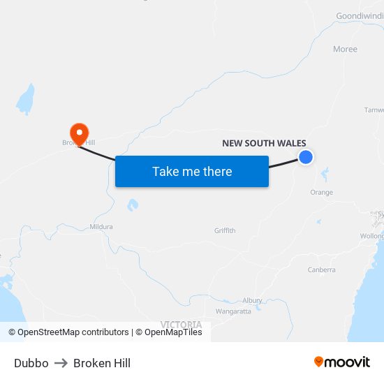 Dubbo to Broken Hill map