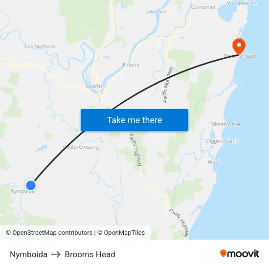 Nymboida to Brooms Head map