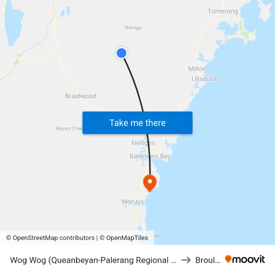 Wog Wog (Queanbeyan-Palerang Regional - NSW) to Broulee map