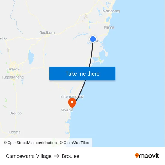 Cambewarra Village to Broulee map