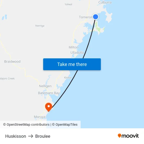 Huskisson to Broulee map