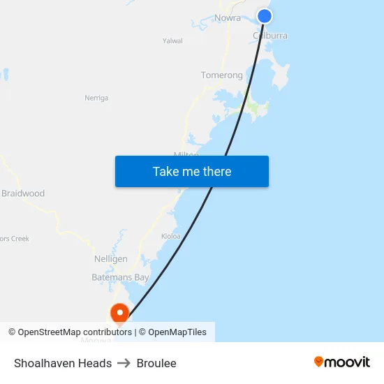 Shoalhaven Heads to Broulee map