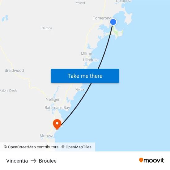 Vincentia to Broulee map