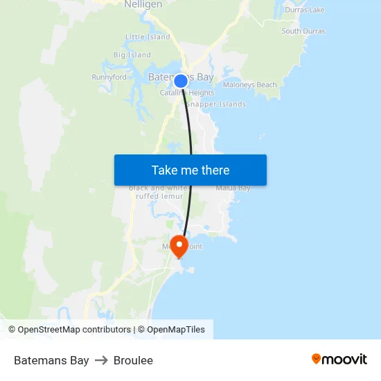 Batemans Bay to Broulee map