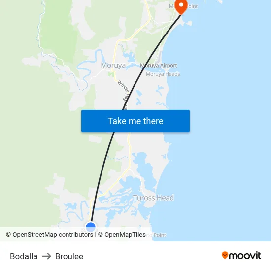 Bodalla to Broulee map