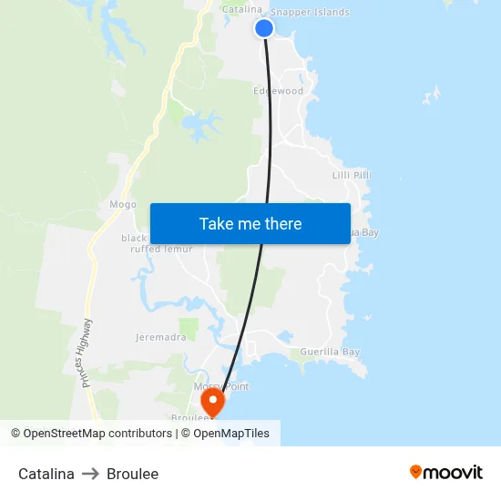 Catalina to Broulee map