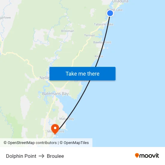 Dolphin Point to Broulee map