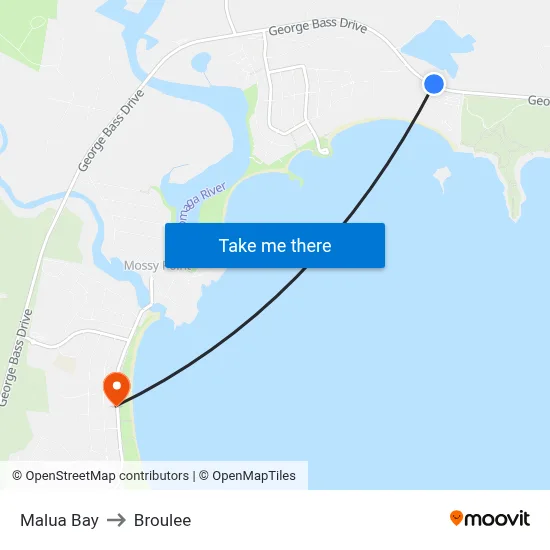 Malua Bay to Broulee map