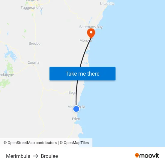 Merimbula to Broulee map
