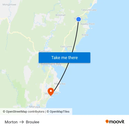 Morton to Broulee map