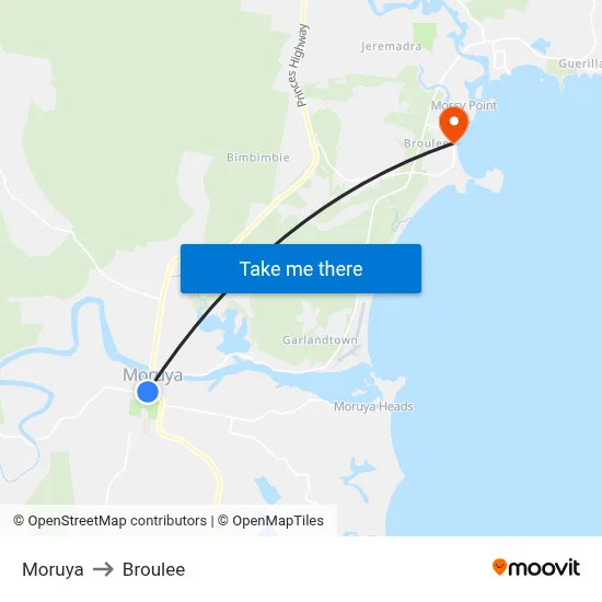 Moruya to Broulee map