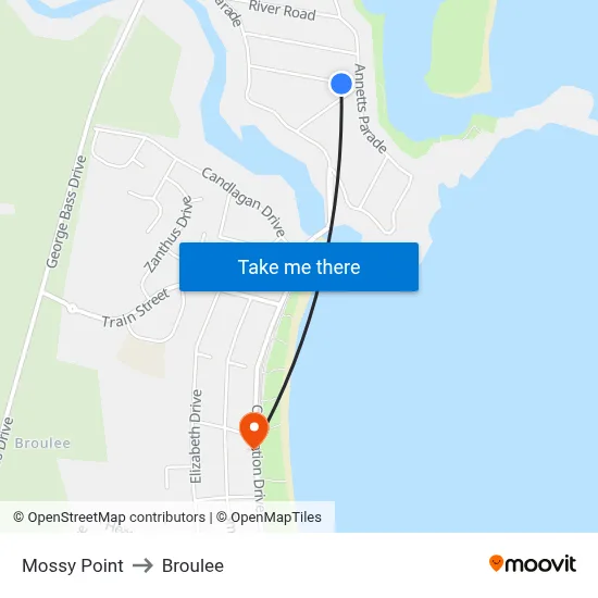 Mossy Point to Broulee map