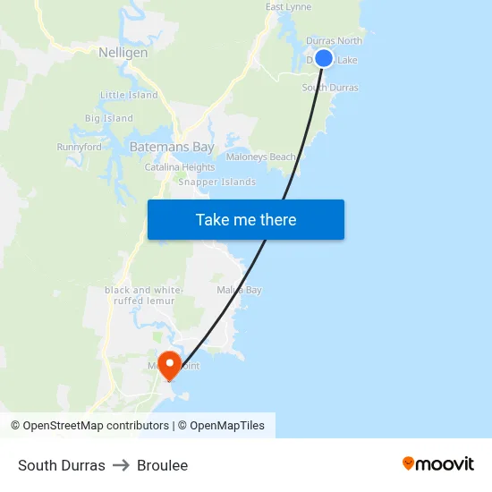 South Durras to Broulee map