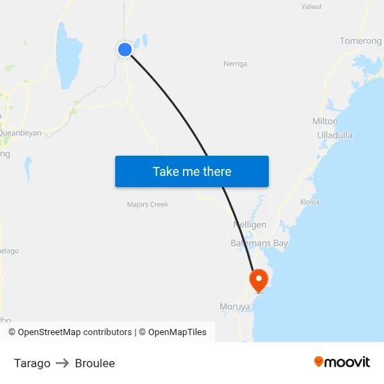 Tarago to Broulee map