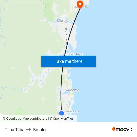 Tilba Tilba to Broulee map