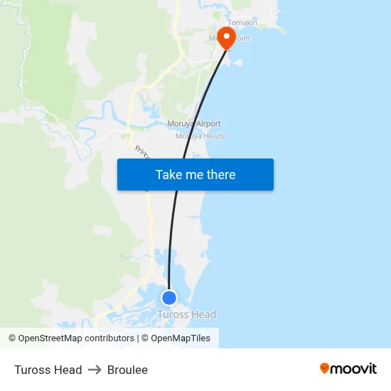 Tuross Head to Broulee map