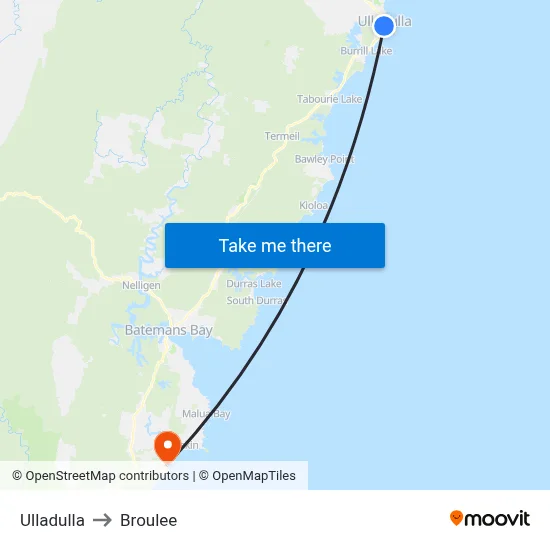 Ulladulla to Broulee map