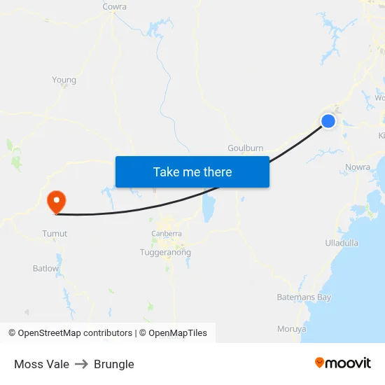 Moss Vale to Brungle map