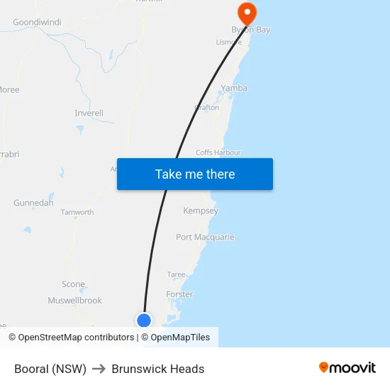 Booral (NSW) to Brunswick Heads map