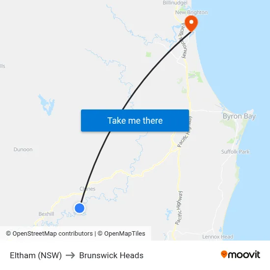 Eltham (NSW) to Brunswick Heads map